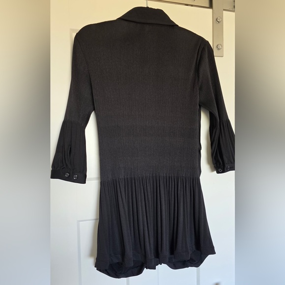 Lindi Womens Size Small Black Textured Button Down 3/4 Sleeve Tunic Top Shirt - Picture 3 of 9